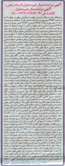مزایده,مزایده ششدانگ قطعه کلاسه ش/3-21266(9000332)