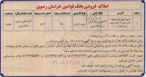 مزایده,مزایده پلاک ثبتی کاربری سوئیت آپارتمان