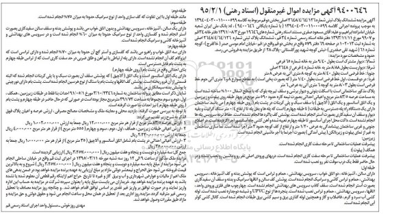 مزایده,مزایده ششدانگ پلاک ثبتی اسناد رهنی