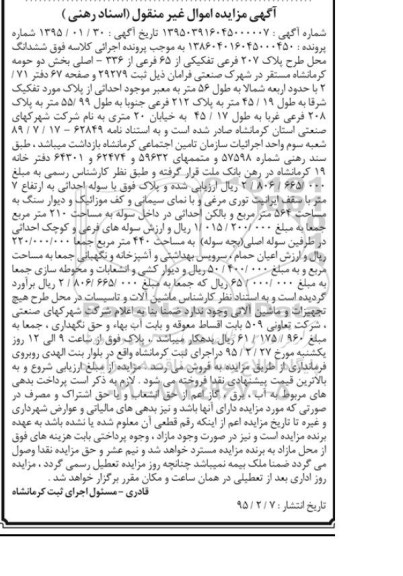 مزایده,مزایده ششدانگ محل طرح پلاک 207 فرعی تفکیکی از 65 فرعی بخش دو