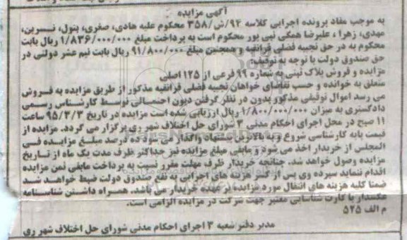 مزایده,مزایده پلاک ثبتی به شماره 99 فرعی از 125 اصلی 