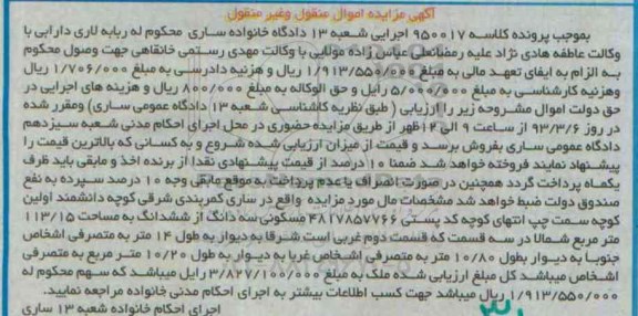 مزایده,مزایده سه دانگ از ششدانگ به مساحت 113.15متر شمالا در سه قسمت
