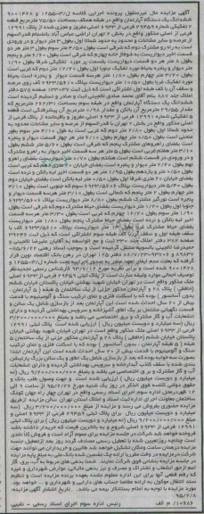 مزایده,مزایده ششدانگ اپارتمان کلاسه ل /3-1255 و 9001428