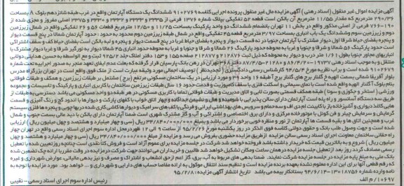 مزایده,مزایده ششدانگ اپارتمان غرب طبقه شانزدهم