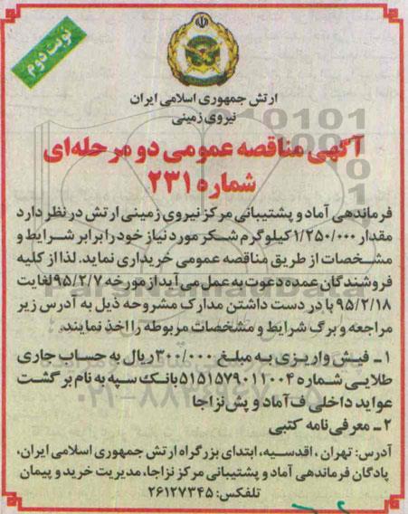 مناقصه , مناقصه  مقدار 1.250.000 کیلو گرم شکر نوبت دوم 