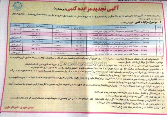 مزایده,مزایده هفت واحد تجاری نوبت دوم  