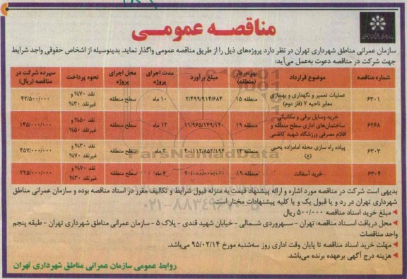 مناقصه , مناقصه عملیات تعمیر و نگهدای و بهسازی معابر 