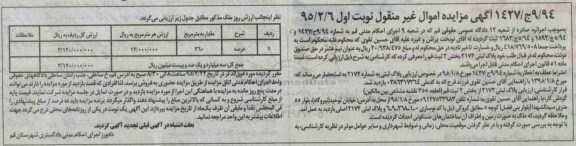 مزایده,مزایده پلاک ثبتی 2172 بخش دو ثبت قم نوبت اول