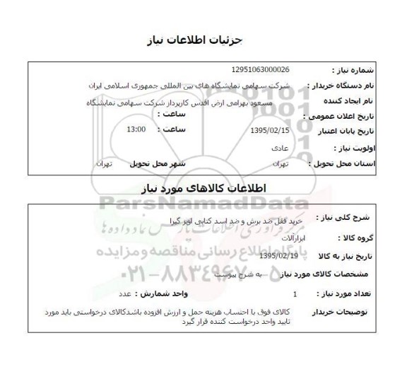 استعلام, استعلام خرید قفل ضد برش