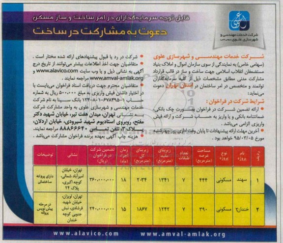 مناقصه , دعوت به مشارکت در ساخت در استان تهران 