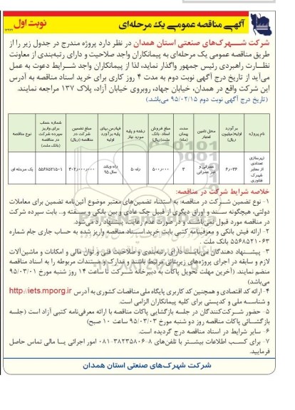 مناقصه عمومی , مناقصه عمومی زیرسازی تعدادی از معابر شهرک فناوری