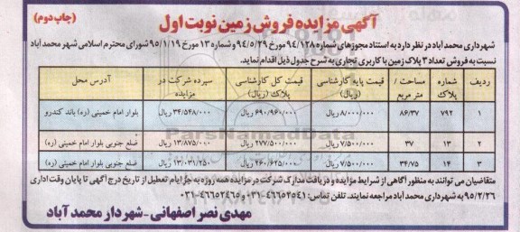 مزایده,مزایده فروش تعداد 3 پلاک زمین با کاربری تجاری نوبت دوم