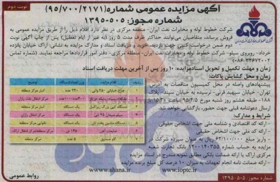 آگهی مزایده عمومی,مزایده چراغ خیابانی 250 واتی....نوبت دوم