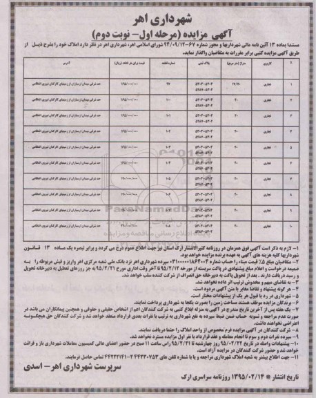 مزایده,مزایده واگذاری املاک مستندا به ماده سیزده 