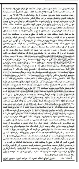 مزایده,مزایده ششدانگ زمین شامل ساختمان نیمه اسکلت فلزی نوبت اول