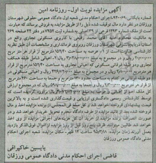 مزایده,مزایده ملک با کاربری مسکونی تجاری شماره بایگانی 940069