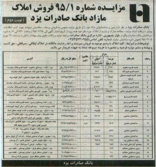مزایده,مزایده فروش زمین و ساختمان های مازاد نوبت دوم 