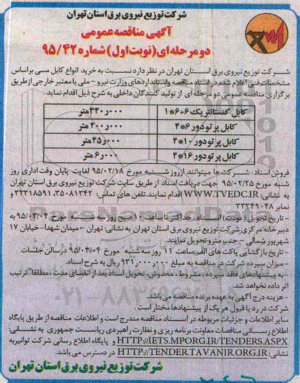 آگهی مناقصه عمومی,مناقصه خرید انواع کابل مسی 