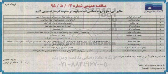 مناقصه عمومی , مناقصه احداث مخزن تنظیمی انتهای کانال خداآفرین - نوبت دوم 