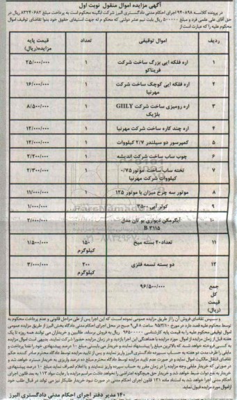 آگهی مزایده,مزایده فروش اره فلکه ایی بزرگ و ... 