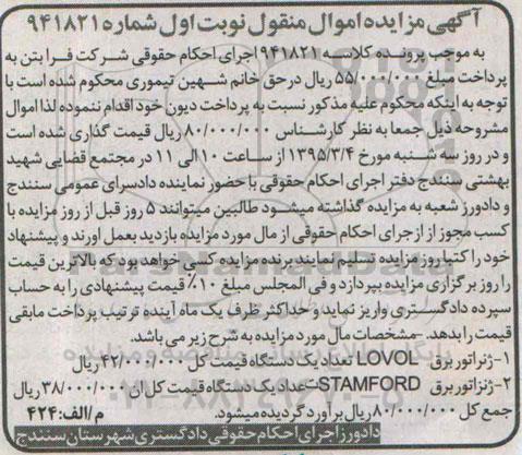 مزایده ژنراتور برق LOVOL  ...