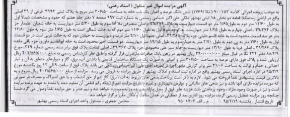 مزایده,مزایده ششدانگ عرصه و اعیان یکباب خانه بخش 18 ثبتی بهشهر