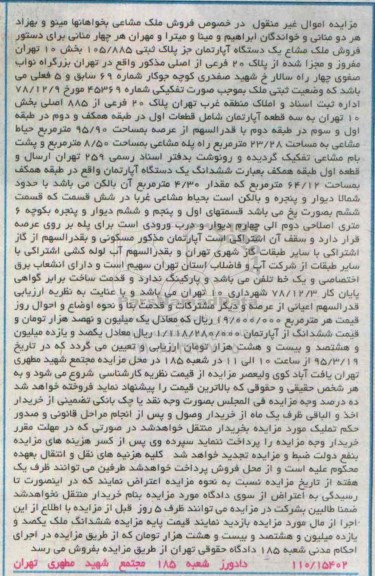 مزایده,مزایده ملک مشاع اپارتمان