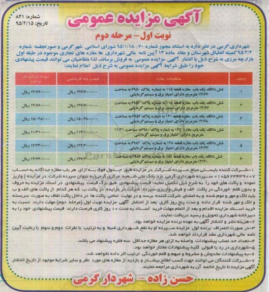 مزایده,مزایده فروش مغازه های تجاری در طبقه اول بازارچه مرزی نوبت دوم