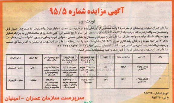 مزایده,مزایده واگذاری 2 واحد مسکونی از اپارتمان