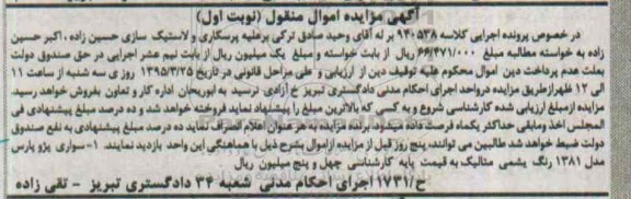 مزایده , مزایده سواری پژو پارس مدل 81 نوبت اول