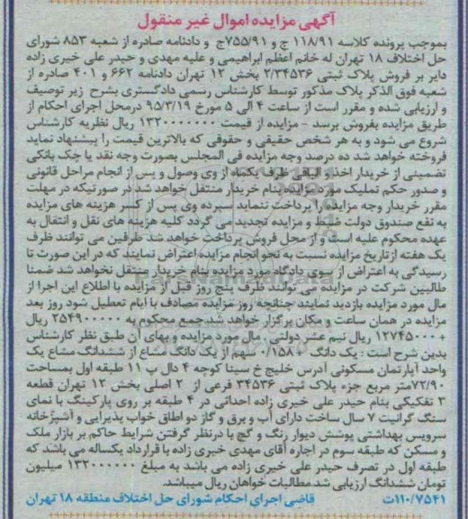 مزایده,مزایده یک دانگ +0.158 سهم از یک دانگ مشاع از ششدانگ مشاع اپارتمان
