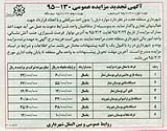 آگهی تجدید مزایده عمومی , تجدید مزایده وسیله بازی ماشین برقی ، دستگاه بادی و قایق آبی....