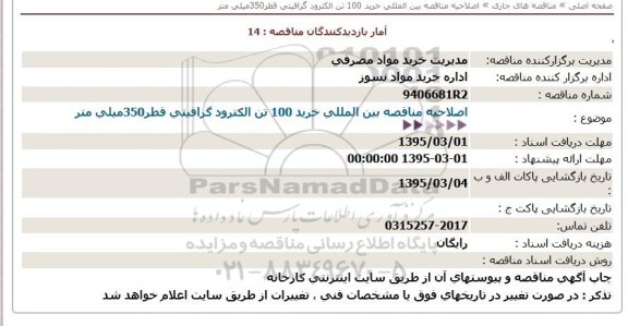  اصلاحیه مناقصه بین المللی ، مناقصه بین المللی خرید 100 تن الکترود گرافیتی قطر 350 میلیمتر اصلاحیه