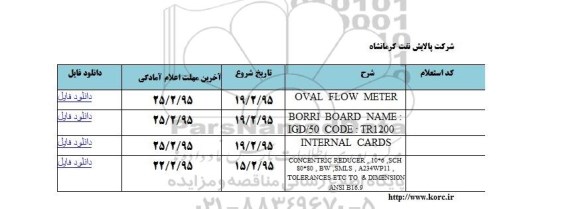  آگهی مناقصه , مناقصه  OVAL FLOW METER...
