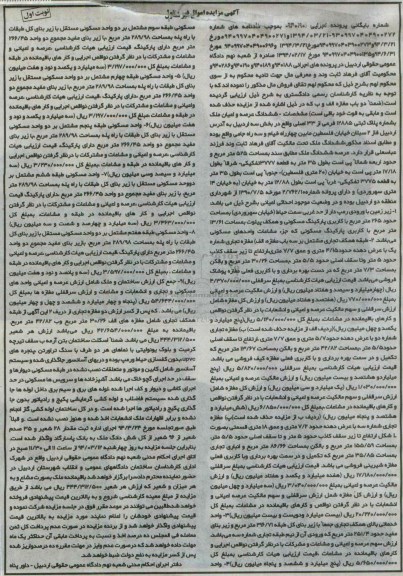مزایده,مزایده املاک شامل ملک و مغازه و واحد خدماتی نوبت اول