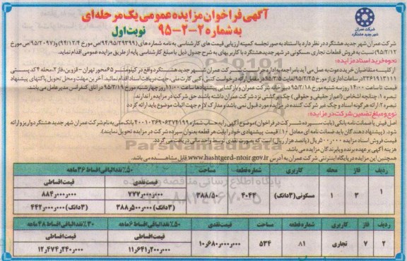 مزایده,مزایده فروش قطعات تجاری مسکونی در شهر جدید هشتگرد