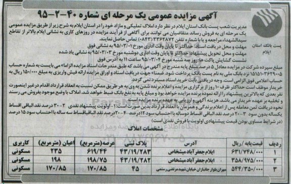 مزایده,مزایده فروش املاک تملیکی و مازاد در استان ایلام کاربری مسکونی