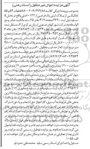 مزایده,مزایده قطعات 54 و55 تفکیکی از پلاک ثبتی 