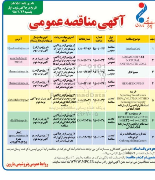 آگهی مناقصه عمومی , مناقصهinterface card
