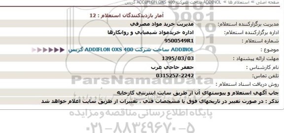 استعلام,  استعلام ADDINOL ساخت شرکت ADDIFLON OXS 400 گریس