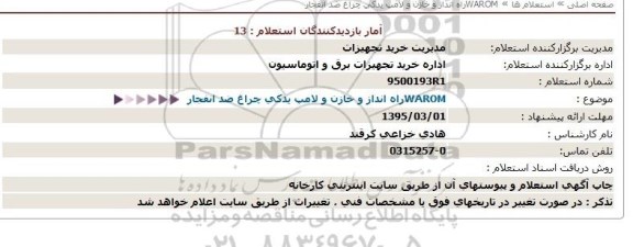 استعلام WAROMراه انداز و خازن و لامپ یدكی چراغ ضد انفجار  