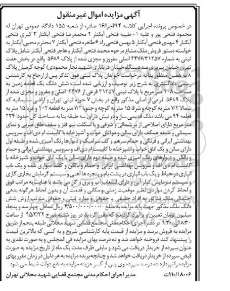 مزایده,مزایده فروش ملک مشاع کلاسه 94/اجرا/16