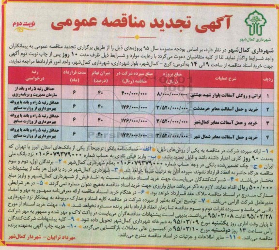 تجدید مناقصه , تجدید مناقصه تراش و روکش آسفالت بلوار  تجدید نوبت نوبت دوم