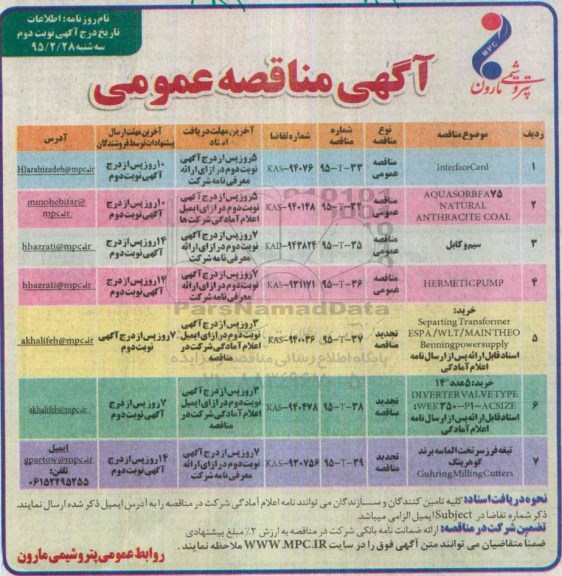آگهی مناقصه عمومی , مناقصهinterface card  نوبت دوم 