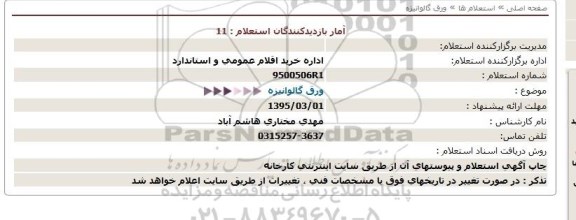 استعلام , استعلام ورق گالوانیزه