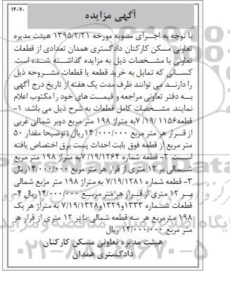 مزایده,مزایده تعدادی از قطعات تعاونی