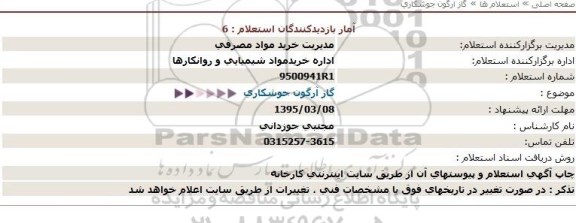 استعلام, استعلام گاز ارگون جوشکاری