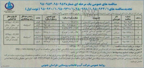 تجدید مناقصه , مناقصه تامین آب روستای  تجدید نوبت اول 