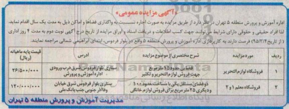 مزایده اجاره نسبت به واگذاری فضاها و اماکن ...