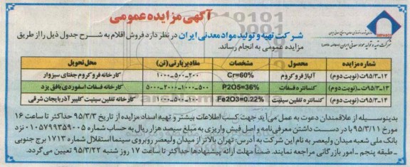 آگهی مزایده عمومی,مزایده فروش آلیاژ فروکروم نوبت دوم
